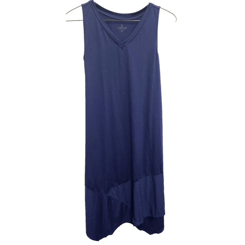 Cuddl Duds Womens Midi Dress Medium Blue Asymmetric‎ Sleeveless Minimalist Beach